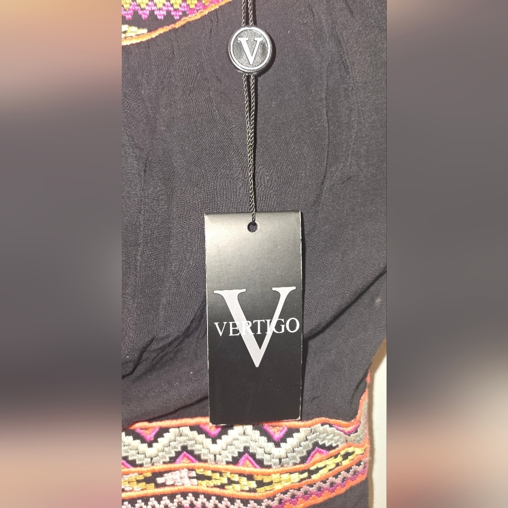 Vertigo Pink and Black Off-Shoulder Asymmetrical Embroidere Sundress  B3 - Picture 8 of 10